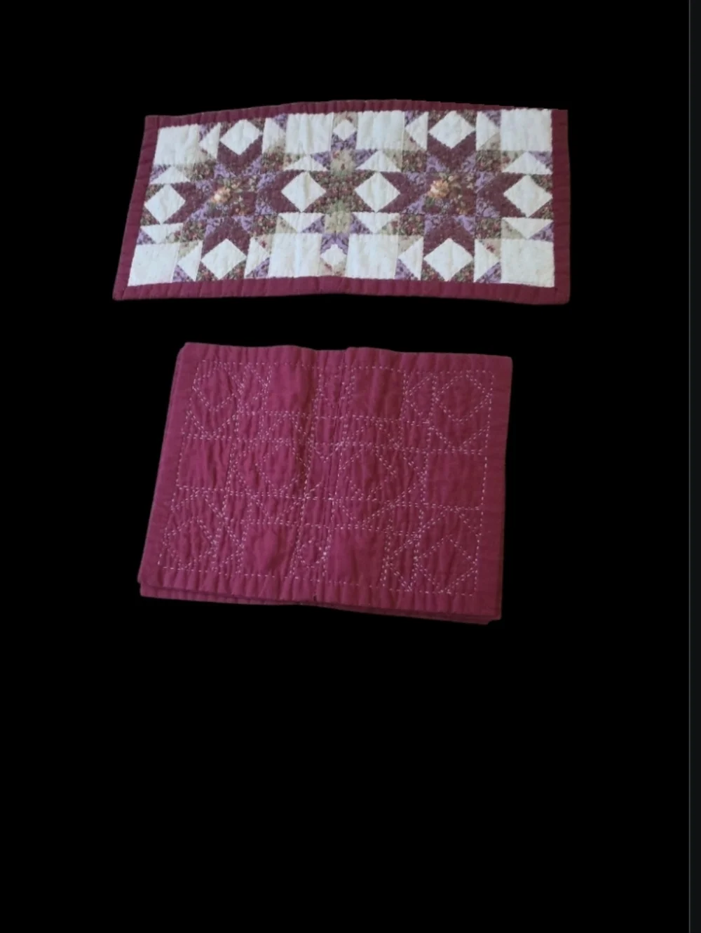 Patchwork Burgundy and Cream Table Runner and Placemat Set